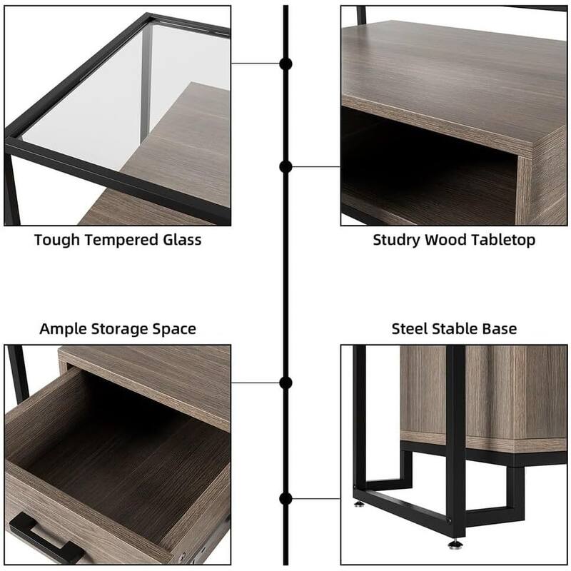 6 Drawers Dresser, Wooden Drawer Chest with Tempered Glass Top and Steel Frame