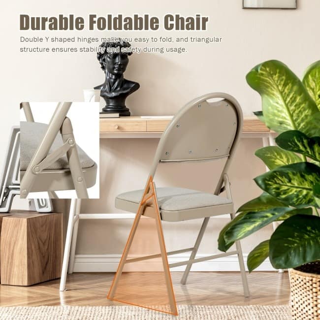 6 Pack Folding Chairs Portable Padded Office Kitchen Dining Chairs-Beige - 18.5" x 20" x 35" (L x W x H)