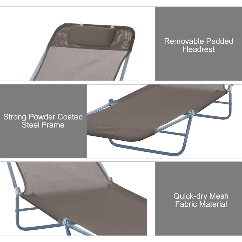 Outsunny Folding Chaise Lounge Chair, Pool Sun Tanning Chair, Outdoor Lounge Chair with 5-Position Reclining Back, Breathable