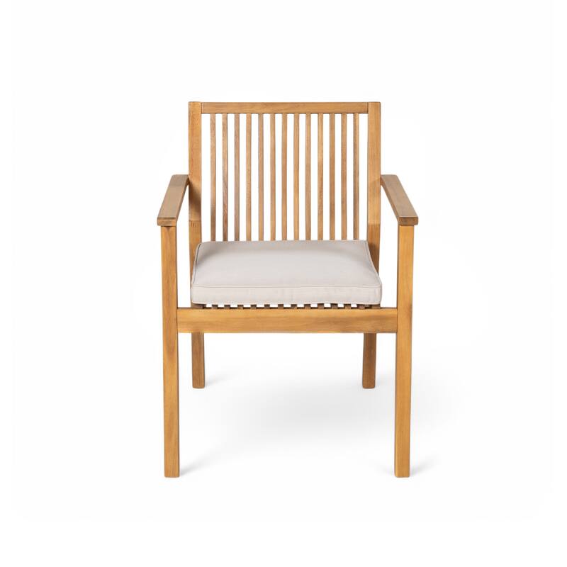 Roomfitters 5-Piece Acacia Wood Outdoor Dining Set, Patio Table and 4 Slatted Armchairs with Removable Cushions, Natural