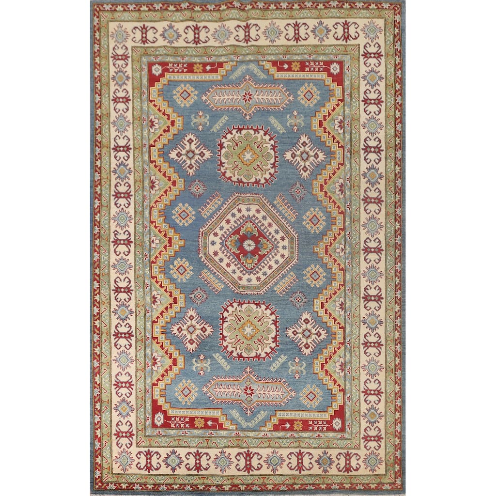 Light Blue Kazak Area Rug Hand-Knotted Wool Carpet - 6'6" x 9'10"