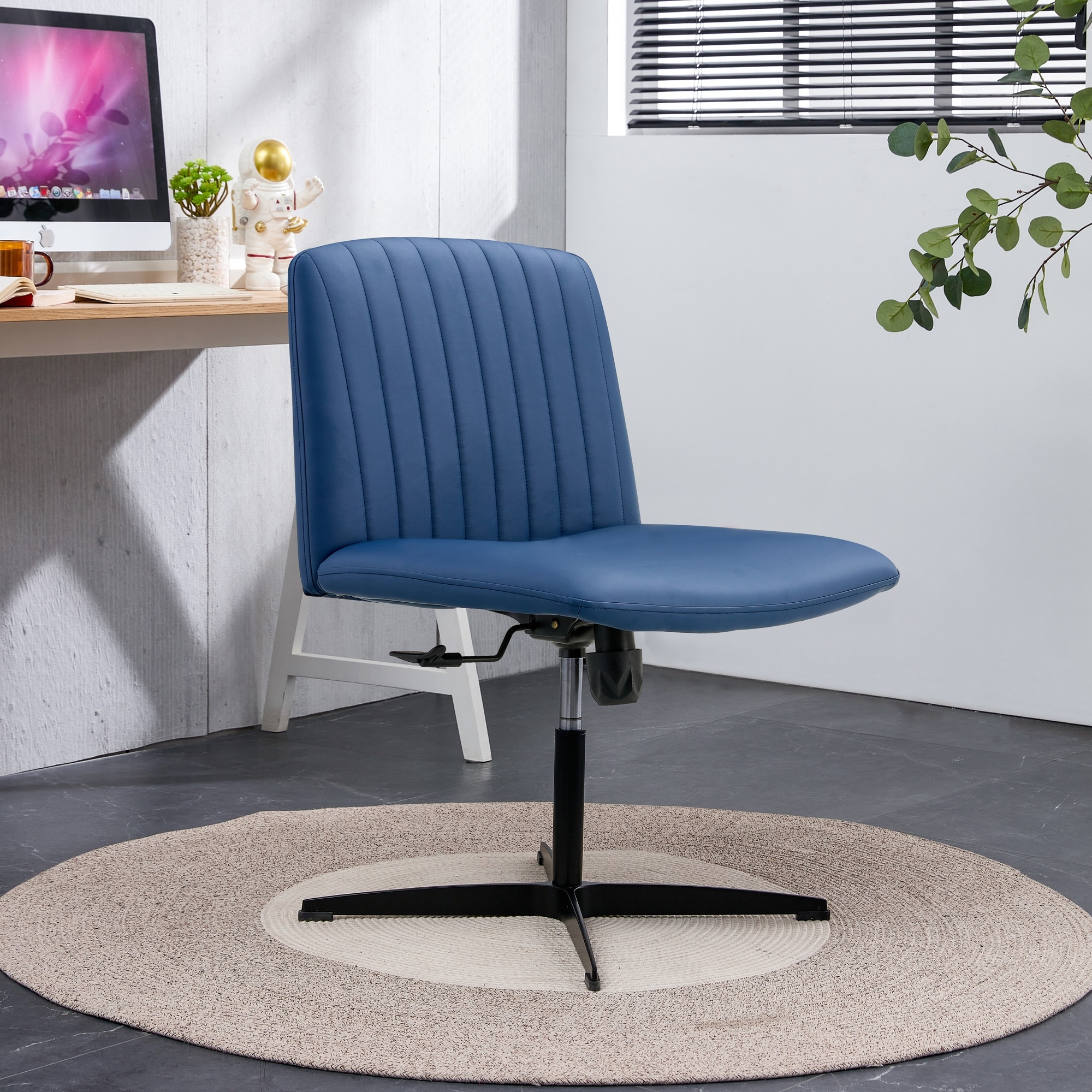 Blue office best sale chair no wheels