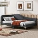 preview thumbnail 4 of 38, Upholstered Daybed with Nailhead Trim, L Shaped Linen Fabric Sofa Bed Frame with Backrest and Armrest, Gold Metal Legs