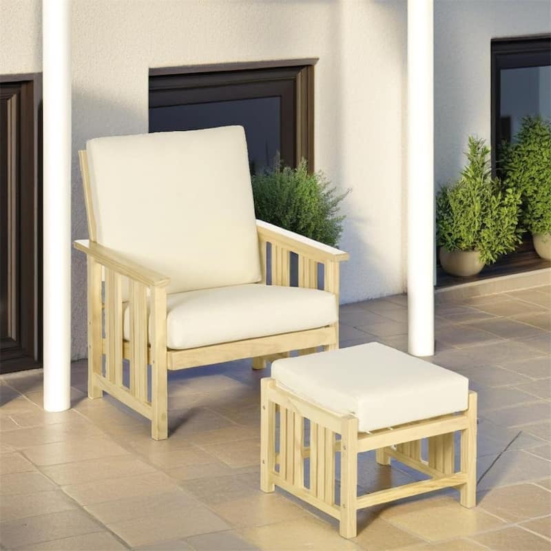 Wood Outdoor Lounge Chair with Ottoman(Set of 2) - Natural