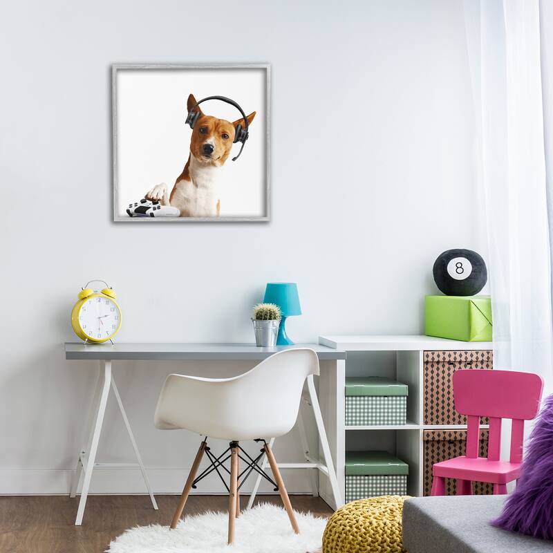 Stupell Gaming Dog with Headset Framed Giclee Art Design By CAD Designs