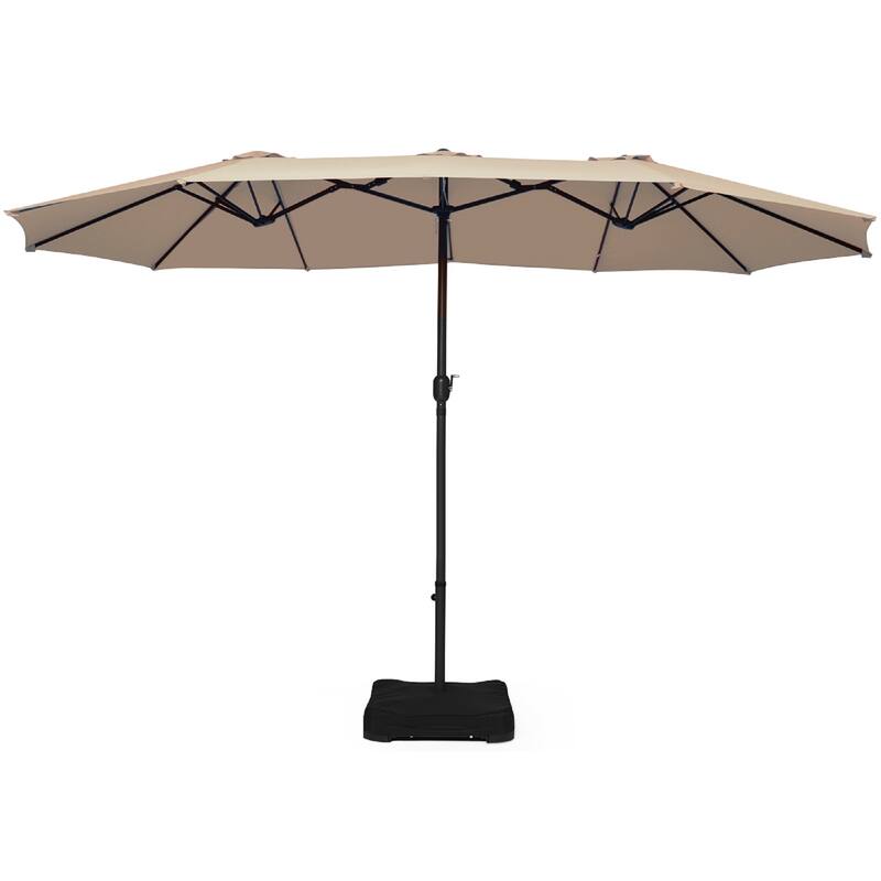 15 Ft Outdoor Double-Sided Patio Market Umbrella with Base - Beige