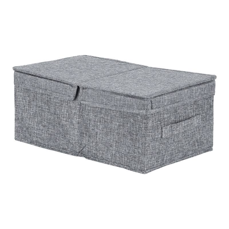 Fabric Storage Bin Cube with Lid and Handle for Shelves Closet, Collapsible Storage Basket for Organizing Clothes Books - Grey - 16*9.5*7in