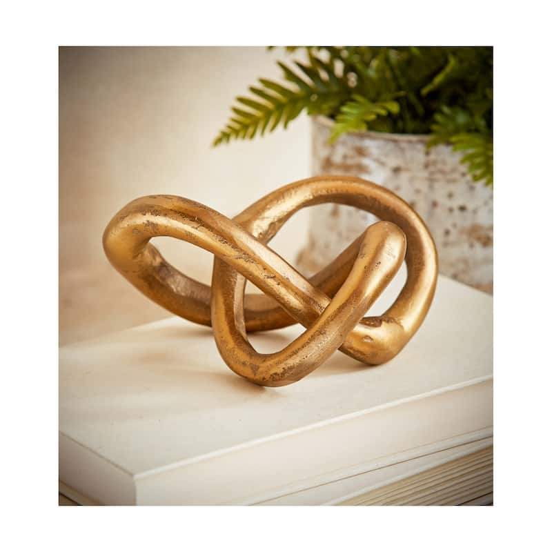 Element Knot Decorative Sculpture - Antique Brass Gold Aluminum Home Decor, 3.75" H x 5.5" L x 4.5" W