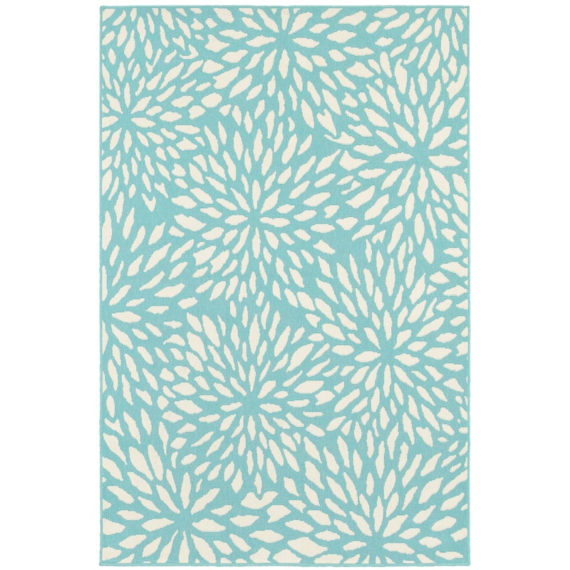 Menton Blue Ivory Floral Outdoor Casual Area Rug