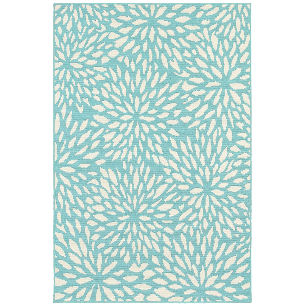 Menton Blue Ivory Floral Outdoor Casual Area Rug