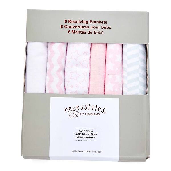 slide 2 of 4, 6 Pieced Boxed Flannel Baby Receiving Blankets Pink