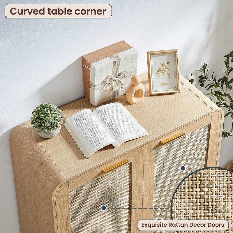 GDF Studio - Lindenwave Coastal Rattan and Wood Shoe Storage Cabinet with Adjustable Shelves