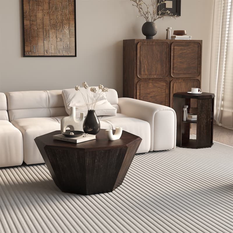 31.5 "Octagonal Rubber wood Set of Two Coffee Table