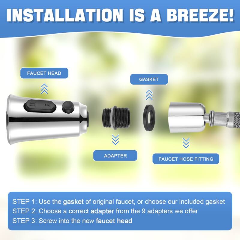 WOWOW Pull Down Kitchen Faucet Spray Head with 9 Adapters Kit