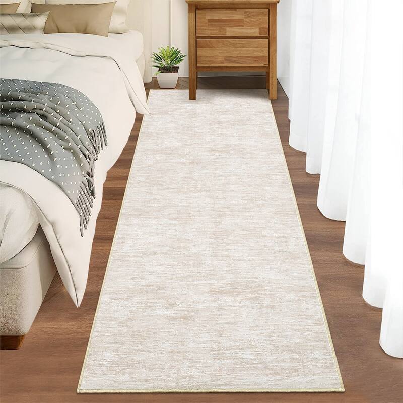 Rugs for Living Room Modern Abstract Area Rug Non-Slip Low Pile Accent Rug Soft Foldable Solid Rug - 2.5'x10' - Beige
