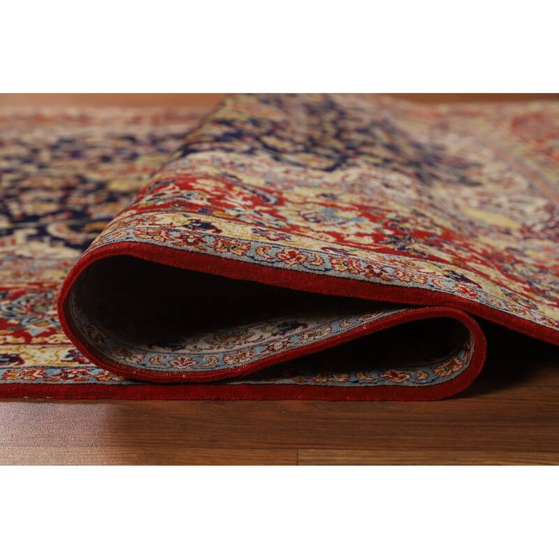 Hand Knotted Oriental 100% Wool Carpet Traditional Floral Navy Blue & Blues Isfahan Area Rug - 7' 5'' X 4' 9''