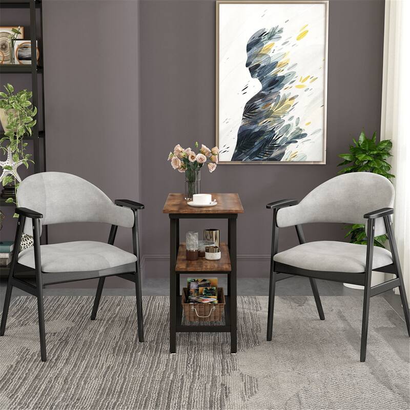 End Table, Side Table with 3-tier Storage Shelf
