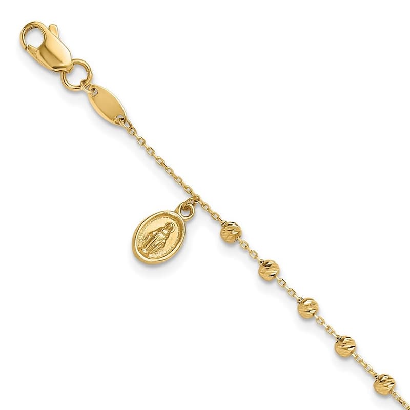 Curata 14k Yellow Gold 7.5" Miraculous Medal And Cross Rosary Design Bracelet