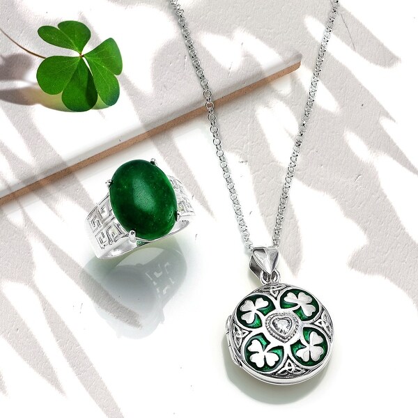 SHAMROCK Necklace Irish CLOVER Pendant Green cz Celtic STERLING SILVER 925 18/"