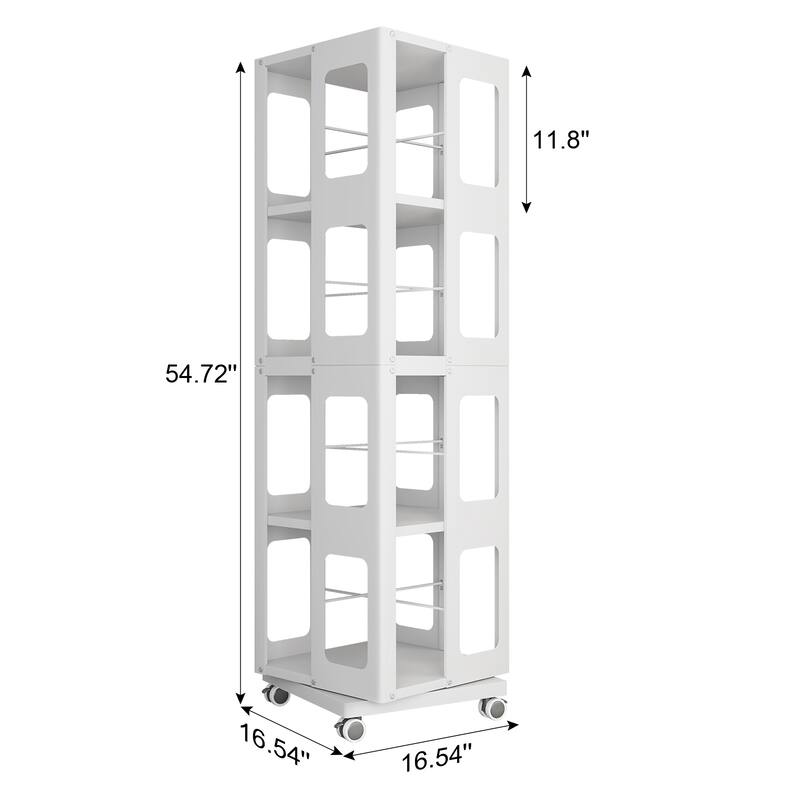 4-Tier All-Steel Rotating Bookshelf With 360°Wheels,Large Size Sturdy & Spacious Book Rack