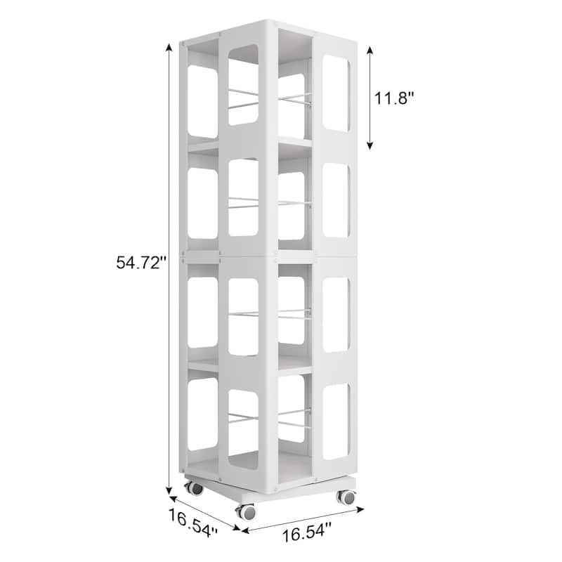 4-Tier All-Steel Rotating Bookshelf with 360° Wheels, Large Size Sturdy & Spacious Book Rack