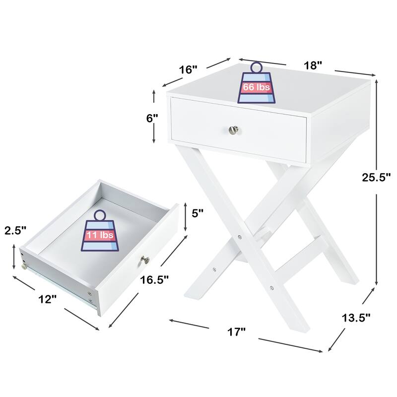 Costway Side Nightstand with Drawer x Shaped Structure Accent Sofa End