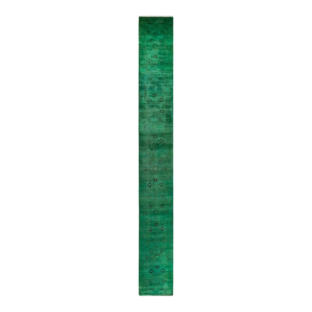 Overton Hand Knotted Wool Vintage Inspired Modern Contemporary Overdyed Green Area Rug - 2' 7" x 23' 1"
