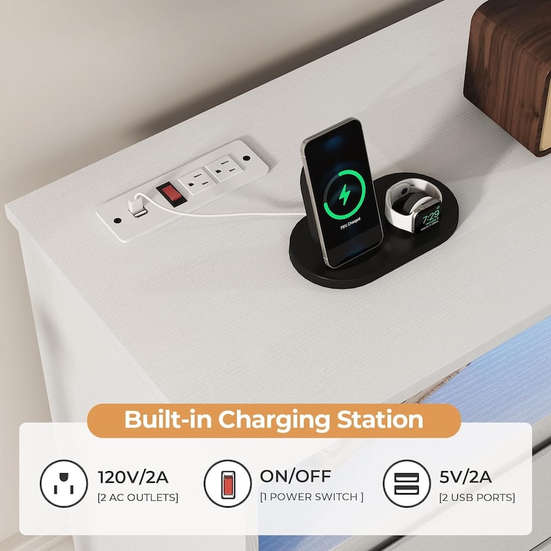 Bedroom Dresser Charging Station Storage Drawers Chest of Drawers