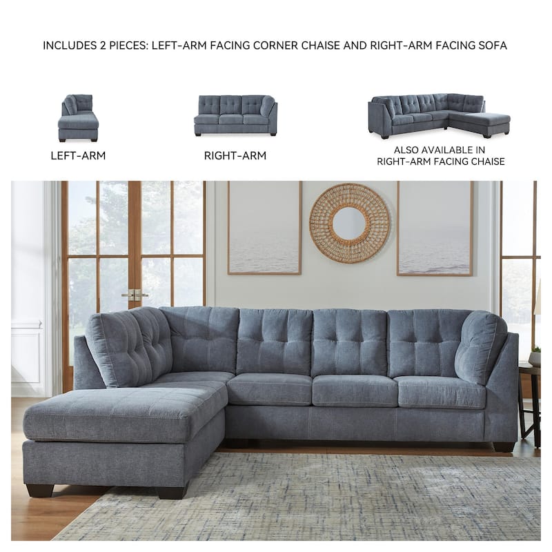 Signature Design by Ashley Marleton Dark Blue 2-Piece Sleeper Sectional with Chaise - 115"W x 91"D x 38"H