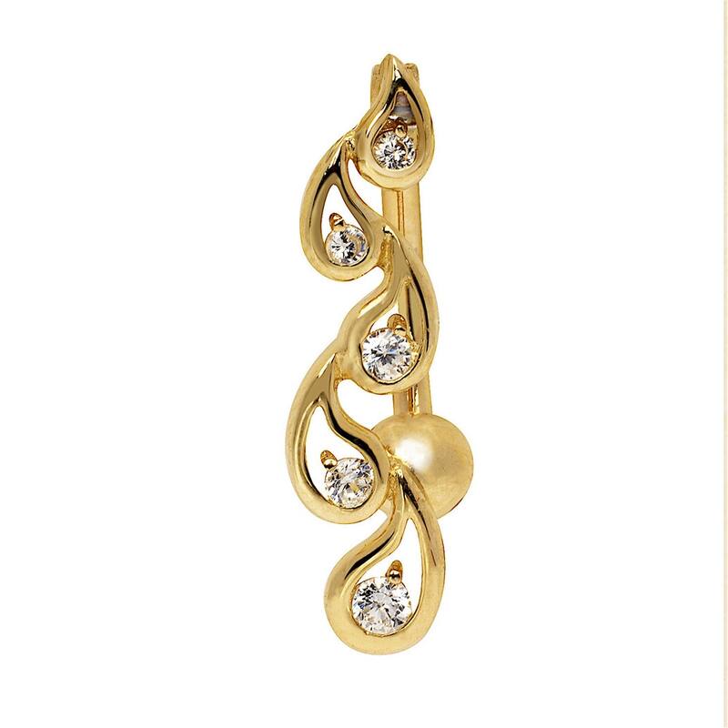 Curata Solid 14k Yellow or White Gold Journey Cubic Zirconia Belly Ring - 7mm x 24mm - Yellow Gold