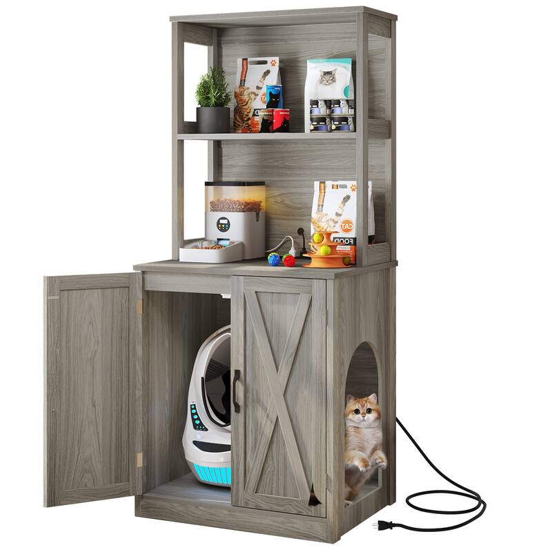 Moasis Large Hidden Cat Litter Box Enclosure Furniture with Shelves and Charge Socket