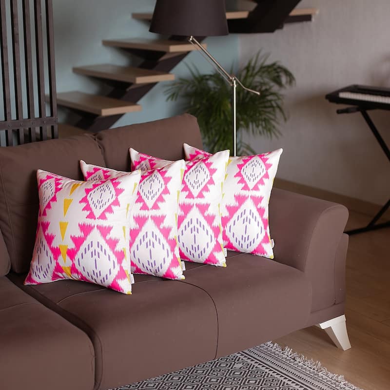 Mike & Co. Ikat Printed Throw Pillow Cover 18"x18" Set of 4 - Pink