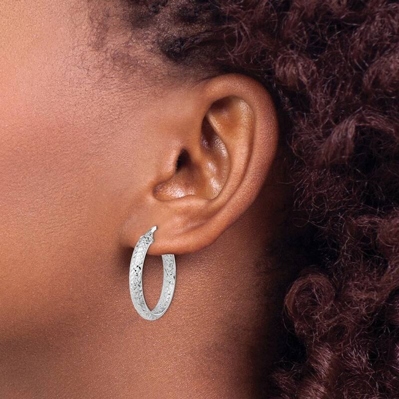 Curata 14k White Gold Polished and Sparkle Cut Inside And Out Fancy Hoop Earrings 25.79x24.35mm