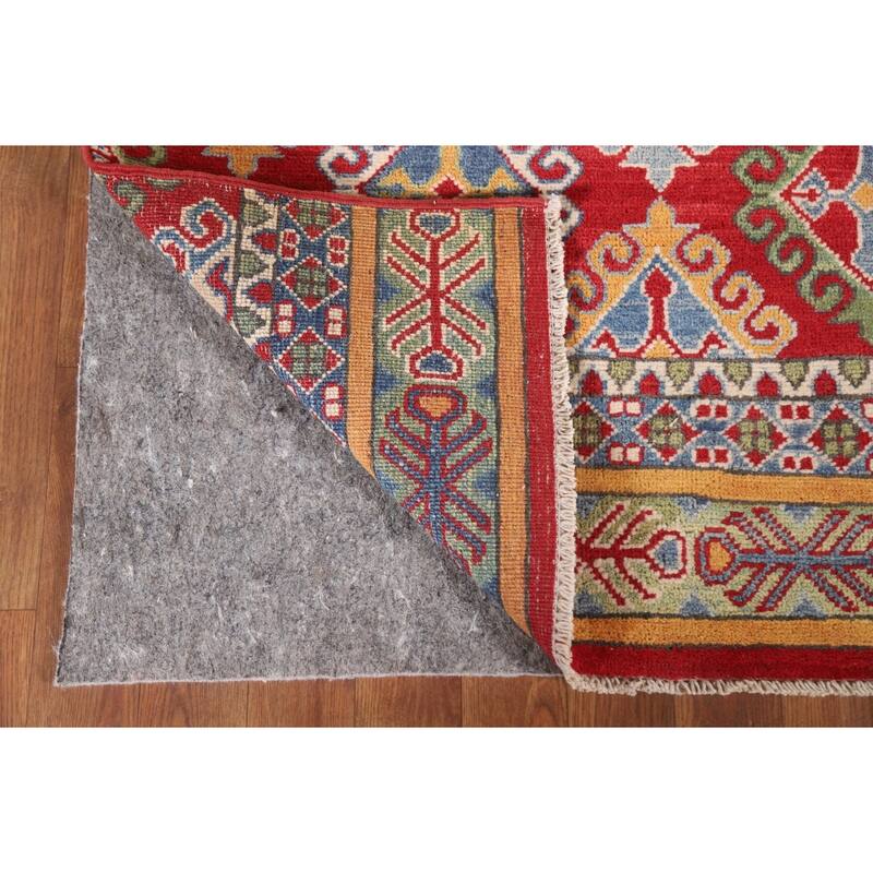 Hand Knotted Oriental 100% Wool Carpet Traditional All-Over Multi-Colored Kazak Runner Rug - 13' 10'' X 2' 6''