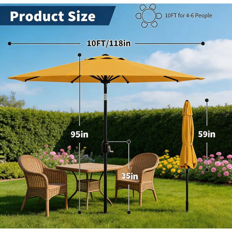 10ft Outdoor Patio Umbrella, with Crank Lift & Push Button Tilt, UV Protection Waterproof