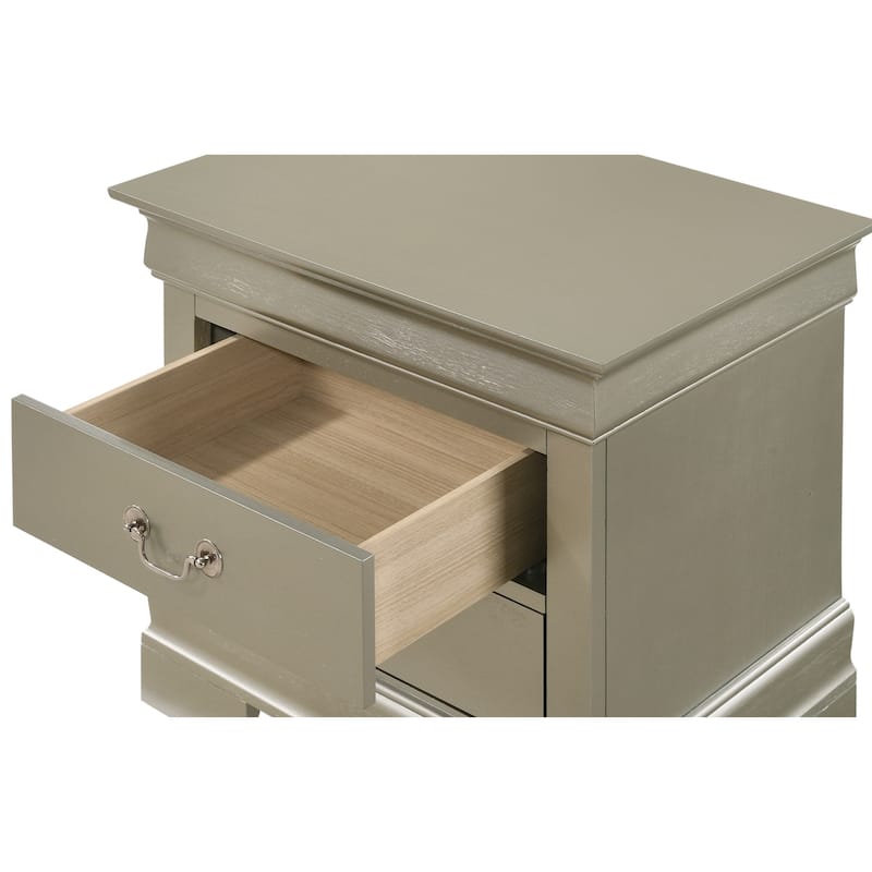 Silver Champagne Nightstand 24x22x16 with One Drawer, Compact Bedside Table for Storage and Sleek Elegant Bedroom Decor