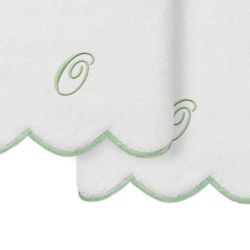 Authentic Hotel and Spa 100% Turkish Cotton Green ADORNIA Scallop Personalized 2 Piece Hand Towel Set - 2 Hand Towels