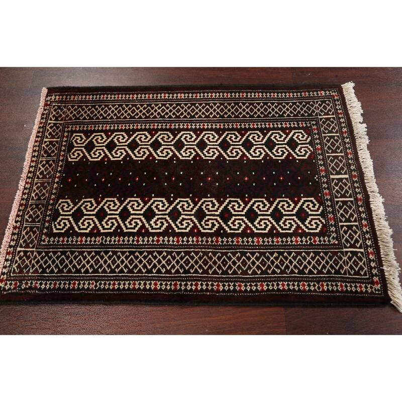 Geometric Traditional Balouch Persian Area Rug Wool Hand-knotted - 2'7" x 3'7"