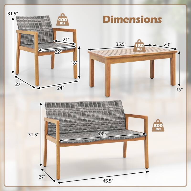 Gymax 8 Pieces Patio Furniture Set PE Rattan Patio Bistro Set w/
