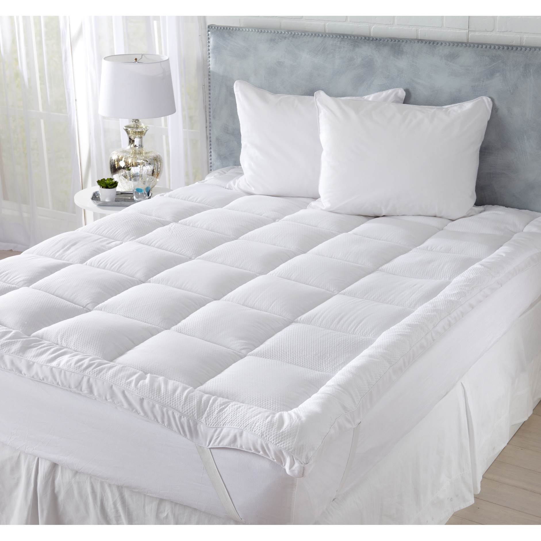 Pillow Top King Mattress Topper with 4 Inch Gusset and Cotton Cover by Lavish Home White Bed Bath Beyond 37191564