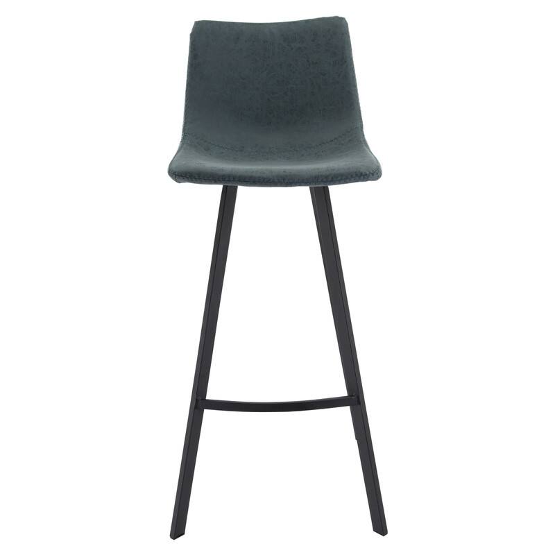 Elland Modern Upholstered Leather Bar Stool with Stainless Steel Legs, Curve Padded Seat, Built-in Footrest, and Plastic Glides