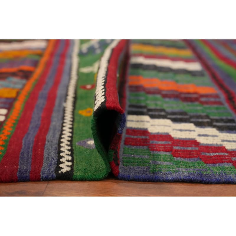 Hand Woven Oriental 100% Wool Carpet Southwestern Tribal Multi-Colored Kilim Area Rug - 9' 9'' X 5' 6''