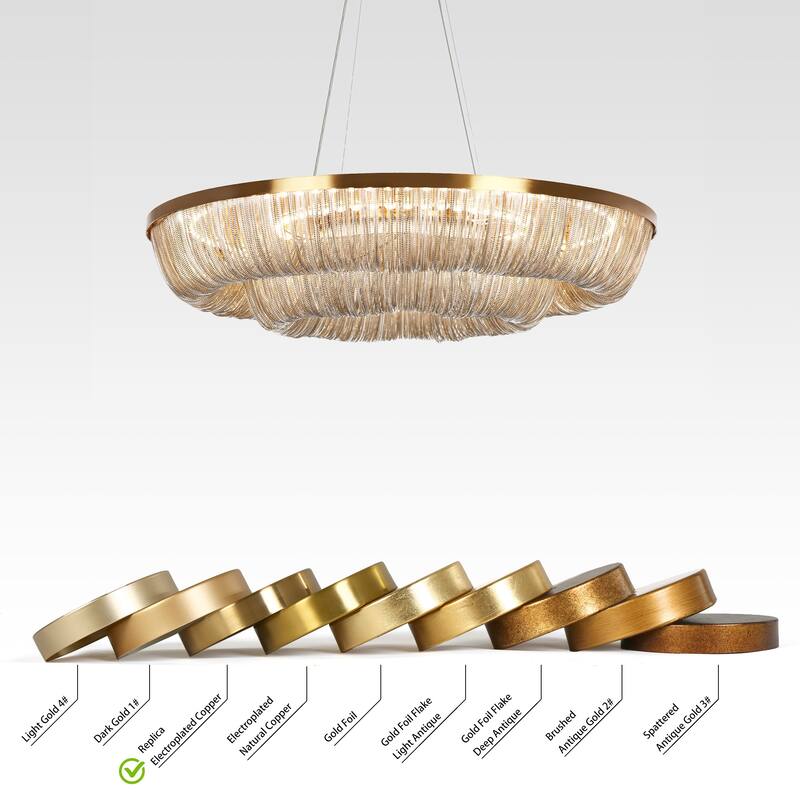 Modern LED 1-Light Fringe Wheel Chandeliers for Dining Room - Gold - 31.5" Dia. x 6.5" H