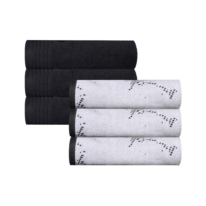 Superior Cotton Solid and Marble Hand Towel Set of 6