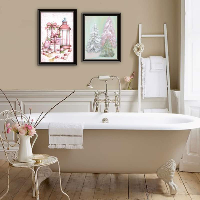 2-Piece Framed Wall Art Set - Pink Candy Land Christmas Trees, Black Frame