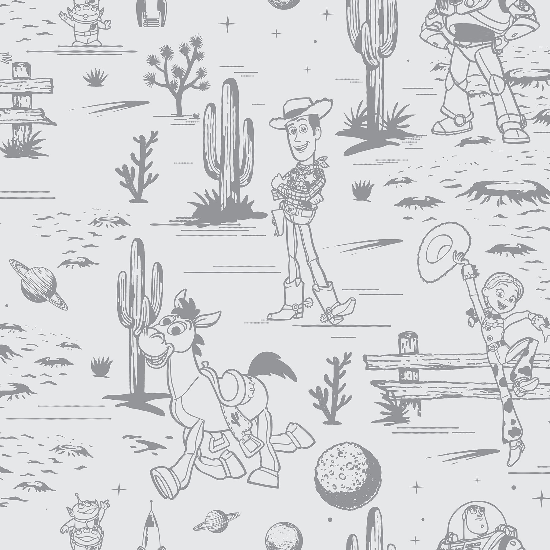 RoomMates Disney Toy Story Toile Grey Peel and Stick Wallpaper