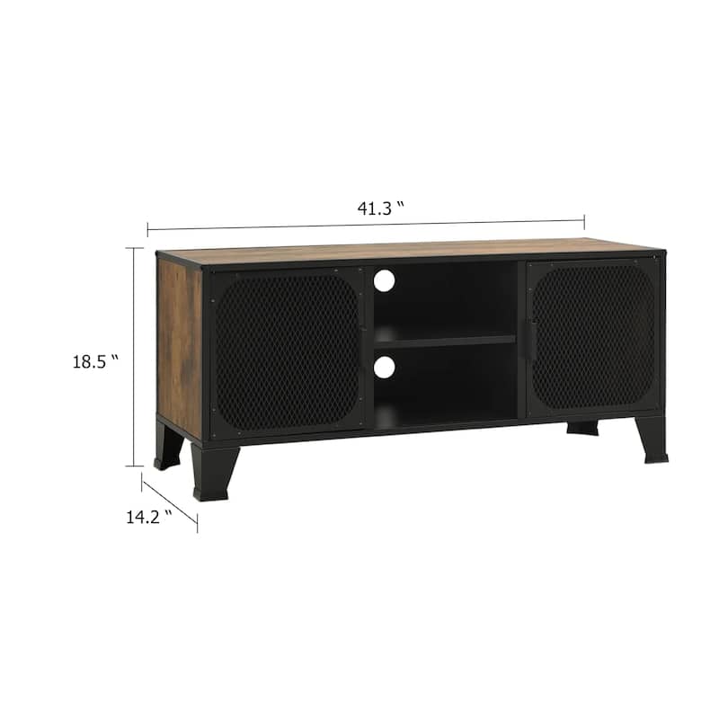 Andy TV Stand Media Cabinet, 2 Doors, 1 Shelf, 41 Inch Brown and Black