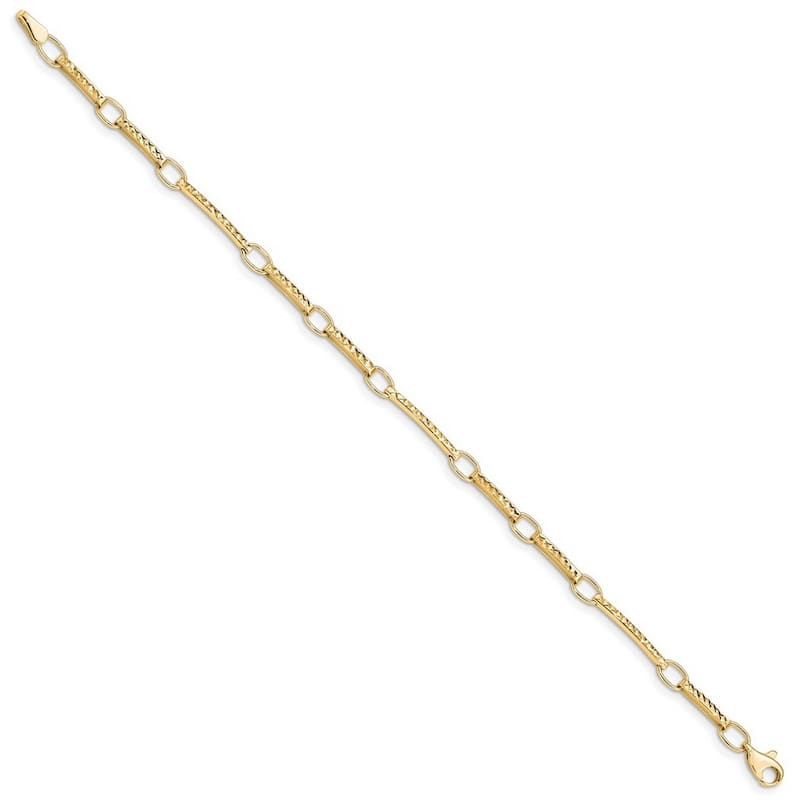 Curata 10k Yellow Gold 7.25" Textured Bar and Link Station Bracelet