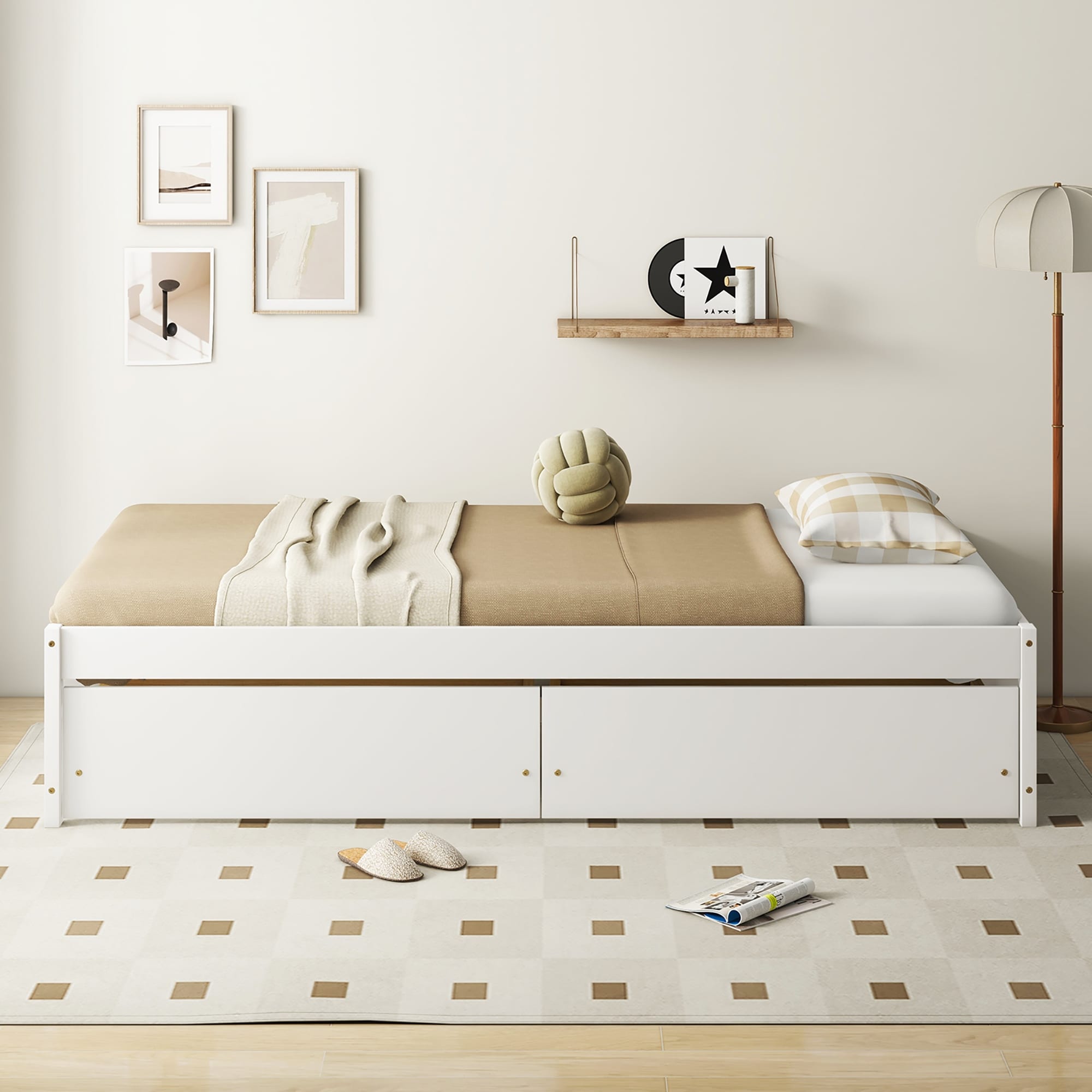 Gymax Twin Size Captain Bed w/ 2 Drawers Slats Support Twin Daybed