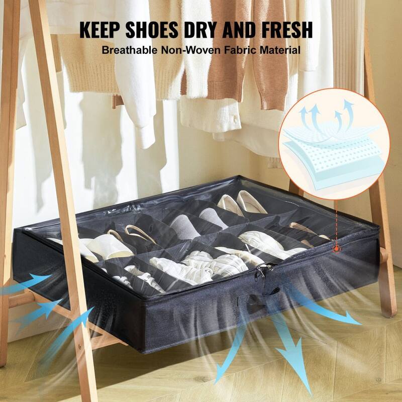 Under Bed Shoe Storage Organizer Set of 2 with 32 Compartments - 31.5 x 23.6 x 5.9 in
